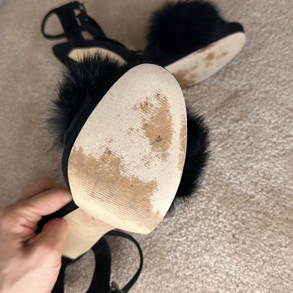 Michael Kors Black Faye Fur Suede Sandal Heels - Picture 4 of 8